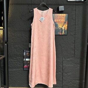 Loewe sleeveless satin beaded blouse dress in pink